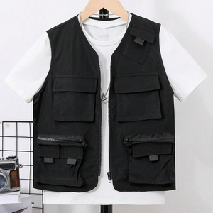 เสื้อกั๊กยุทธวิธีสีดำเรียบง่าย ผลิตจากผ้าคอร์ดูร่าอเนกประสงค์ พร้อมกระเป๋าซิปและกระเป๋าแบบมีฝาปิด สำหรับใช้งานกลางแจ้ง - Product Image 5