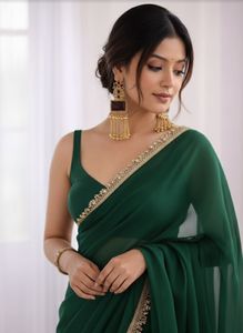 Georgette unie de style indien avec dentelle bordée, idéale pour les fêtes et festivals, prix de gros bas, qualité supérieure de style pakistanais - Product Image 4