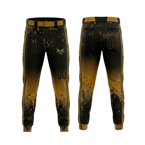 Pantalones de Béisbol Sublimados para Hombre, Corte Ajustado, Absorción de Humedad, Degradado Negro Dorado con Bolsillos, Nombre y Número del Equipo Personalizados - Product Image 1