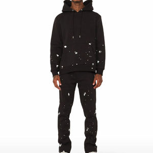 Ensemble de sweat-shirts à capuche noirs pour hommes, coupe ample, imprimé vaporisé, vêtements décontractés pour l'automne - Product Image 1