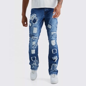 2025 nuevos pantalones vaqueros holgados rectos desgastados medios personalizados para Hombres estilo callejero alto lavado Vintage de punto de alta calidad - Product Image 1
