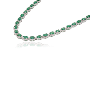 Luxurious Hot Sale 22.11 Ct. Emerald & Diamond <b>Statement</b> Halo Tennis <b>Necklace</b> K14 Solid Yellow Gold Customized Wholesale Jewelry - Product Image 5