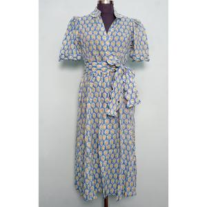 Vestido Maxi de Mujer 100% Algodón, Corte en A, Estampado Floral, Cuello en V, Manga Corta, Estilo Cruzado con Volantes, Suave y Transpirable - Product Image 1