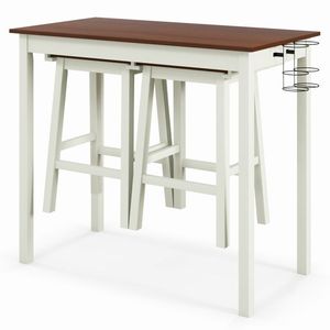 Juego de Mesa de Bar de Madera de 3 Piezas con 2 Porta Botellas, Elegante y con Estilo - Product Image 1