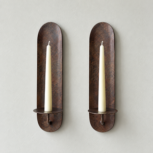 Set Of Two Antique <b>Bronze</b> Finish Metal Wall Sconce <b>Candle</b> <b>Holder</b> Featuring Oval Backplates For Rustic Home & Hotel Decoration - Product Image 1