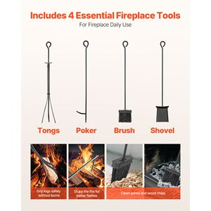 Estante para Leña de 2 Niveles de 1.3 pies, de Metal Resistente, con Herramientas para Chimenea: Cepillo, Pala, Pinzas para Leña, para Almacenamiento de Leña - Product Image 3