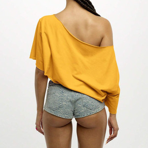 Custom Fashion Women's <b>One</b> Shoulder Asymmetric Crop <b>Top</b> Solid Color Loose Fit Three Quarter Sleeve Polyester Woven Summer Style - Product Image 2