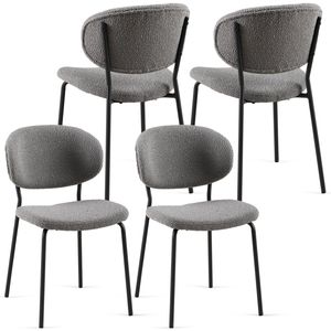 Ensemble de 4 chaises de salle à manger modernes du milieu du siècle, tissu bouclé gris avec dossier incurvé pour cuisine et salle à manger - Product Image 4