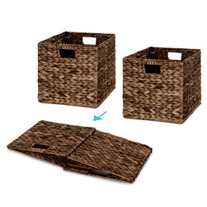 Ensemble de paniers de rangement en jacinthe d'eau tressée marron foncé style bohème, organisateur cubique avec poignées, empilable, pour étagère de placard - Product Image 3