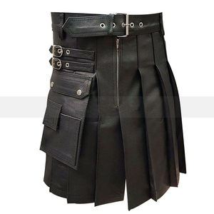 Kilt écossais en cuir de vache véritable pour homme, avec poches cargo plissées, pour club LARP, noir - Product Image 2