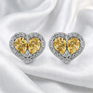 Certified Lab Grown Pear-Cut Yellow Sapphire & <b>Round</b> Diamonds Heart-Shaped Micro Pave Stud Earrings in 14KT Gold Fine Jewelry - Product Image 2