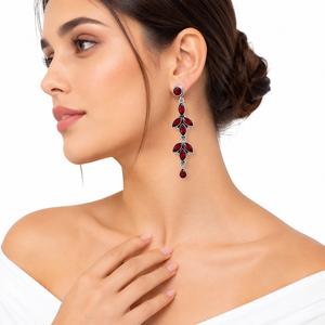 Wholesale Oxidized Silver-Plated Bezel Setting Zircon Drop Earrings Bell Leaf Design Bohemian Ethnic <b>Wedding</b> Long Women Jewelry - Product Image 2