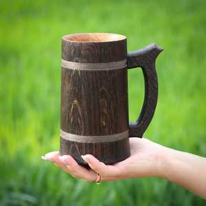 Taza de Cerveza de Madera Hecha a Mano, Estilo Rústico Vintage, Taza de Madera Ecológica con Asa, Diseño Clásico, Accesorio para Bar en Casa, Taza para Beber - Product Image 4