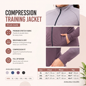 Plus Size Women's <b>Compression</b> Training Jacket Full Zip Spandex Polyester Sports Top Women Stand Collar Yoga Base Layer Jacket - Product Image 6