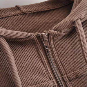 High Quality Heavyweight Spicy Girl Cropped Hoodies Coat Street Casual Drop Shoulder Vintage <b>Cardigan</b> Zipper Women's - Product Image 2