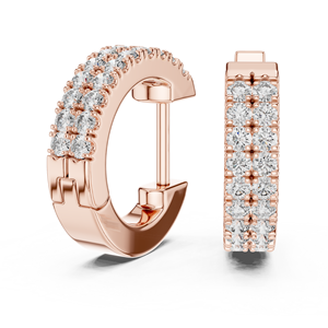 Pendientes de Aro Huggie de Oro Rosa de 10K con Doble Hilera de Diamantes Redondos Cultivados en Laboratorio, Edición Limitada Especial, Disponibles en 10K, 14K y 18K - Product Image 1