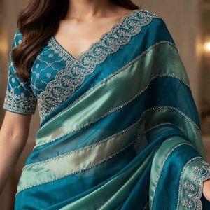 Trendy Premium Space Silk <b>Saree</b> with Jarkhan And Val Work And Designer Festive Party Wear <b>Saree</b> wholesale rate by royal export - Product Image 5