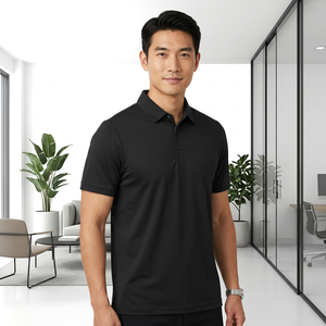 Polo à manches courtes pour homme, noir, 100% polyester, séchage rapide, décontracté, tricoté, design uni, coupe classique - Product Image 4