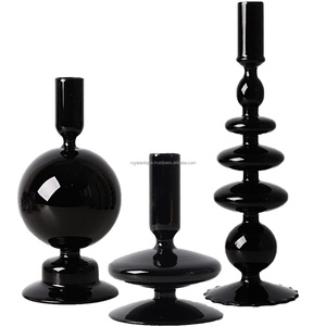 Porte-bougie en métal noir, ornement de luxe léger, sensation haut de gamme, formes géométriques, vase horizontal de chevet, décoration pour bougies - Product Image 1