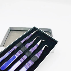 Super Vente GSI-ZA -578 Pince à Épiler Professionnelle Anti-Magnétique Diamant Violet 10mm pour Cils, Lot de 4 Pièces en Acier Inoxydable - Product Image 2