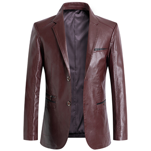 Men's Brown Leather <b>Jacket</b> Slim Fit Turn-down Collar Single Breasted Zipper Pockets <b>Smart</b> Casual Autumn Wear - Product Image 3