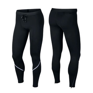 Leggings de compression noirs pour hommes, longueur intégrale, avec ceinture élastique réglable, couleur unie, en spandex et nylon, pantalon de sport - Product Image 1