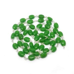 Chaîne de chapelet ovale lisse en émeraude naturelle avec finition plaquée argent pour la fabrication de bijoux en émeraude, vente en gros - Product Image 4