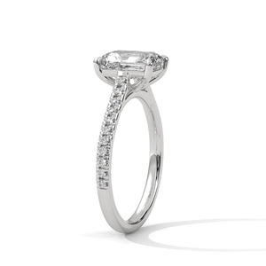 Bague de fiançailles en diamant de laboratoire taille émeraude certifié GRA avec pierres latérales serties pavé, or blanc 14 carats massif, pour elle - Product Image 3