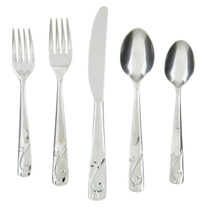 Ensemble de couverts élégants en acier inoxydable avec manche à motif festonné, compatibles lave-vaisselle, pour la maison, les mariages et les dîners - Product Image 1