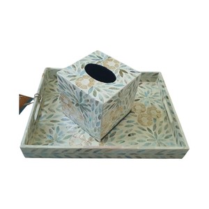 Boîte à mouchoirs en bois faite à la main avec incrustation de nacre pour la décoration de la maison - Product Image 5