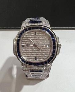 Reloj Mecánico Automático de Lujo para Hombre con Esfera Cuadrada, Moissanita VVS y Acero Inoxidable con Engaste de Canal Baguette - Product Image 1