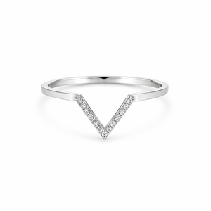Anillo Moderno y Elegante con Diseño Chevron, Diamante Cultivado en Laboratorio, Oro Rosa de 14K, Anillo en Forma de V, Banda de Boda Curva, Apilable, Joyería Fina para Mujer - Product Image 2