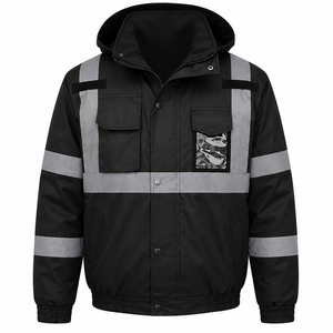 Chaqueta de Trabajo de Seguridad Reflectante al por Mayor con Capucha, Uniforme Industrial, Múltiples Bolsillos de Almacenamiento, Cremallera Frontal, Solapa para Tormentas y Dobladillo Elástico - Product Image 2