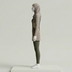 Traje de Baño Burkini para Mujer con Bloques de Color, Manga Larga, Cuello con Volantes, Cobertura Completa, Elástico, Secado Rápido, Spandex/Nylon, Impermeable - Product Image 4