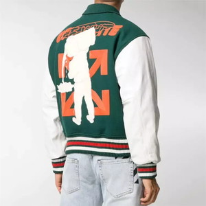 Veste universitaire noire pour homme, design avec patch brodé, style preppy, vêtement d'automne, coupe classique, col rabattu, matière PU - Product Image 5
