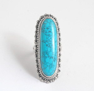 Natural <b>Turquoise</b> <b>Ring</b> 925 Sterling Silver Handmade Long Oval <b>Turquoise</b> Statement <b>Ring</b> Vintage Boho Gemstone Jewelry - Product Image 1