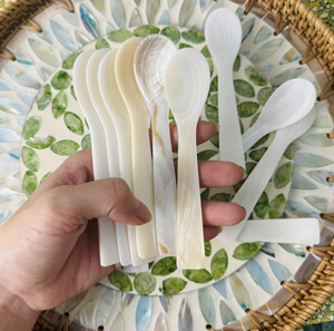 Cuillère artisanale en nacre naturelle du Vietnam, fabriquée à partir de coquille d'huître, pour caviar, desserts, glaces, café, usage en restaurant. - Product Image 1