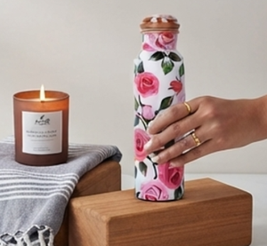 Elegante Botella de Cobre con Estampado Floral y Diseño Artístico, Estilo Moderno y Minimalista para Hidratación Diaria, Viajes, Hogar, Gimnasio y Yoga - Product Image 4