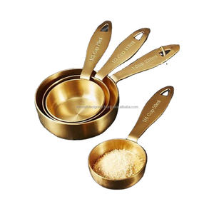 Juego de tazas medidoras de latón grabadas con logotipo personalizado y medición, Juego de 4 tazas medidoras de latón dorado de lujo, respetuosas con el medio ambiente - Product Image 1
