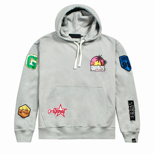 Sweat à capuche zippé oversize épais délavé à l'acide 450g 100% Coton avec patch brodé et design sérigraphié personnalisé Automne - Product Image 1