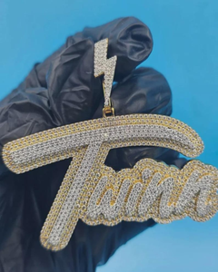 Colgante de Letra Personalizado con Moissanita VVS que Pasa la Prueba del Diamante, Estilo Hip Hop, de Plata 925, con Incrustaciones de Diamantes, Inicial, Bicolor - Product Image 1