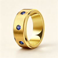 Bague en titane avec finition brossée et zircone bleue dispersée, alliance plate de 8 mm pour femmes et hommes, bijoux modernes pour hommes en gros