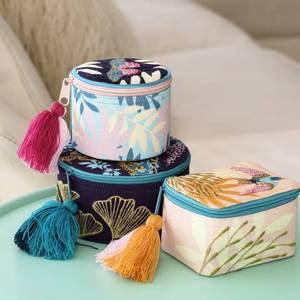 Hand Embroidered Classic Jewelled Rectangle Travel Jewelry Box <b>with</b> Custom Logo Customizable Beaded Cotton Case - Product Image 5