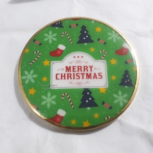 Posavasos de diseño vintage de Feliz Navidad, posavasos ABSORBENTE verde con bordes metálicos para vacaciones de Navidad - Product Image 1