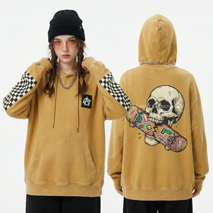 Mauve Coffin Skull Hoodie 500GSM Women <b>Key</b> Heart Graphic Sweatshirt Heavyweight Rose Brown Distressed Gothic Fashion Pullover - Product Image 3