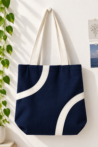 Canvas Reusable <b>Tote</b> Bag with Long Handle and Trim Medium Size for Beach Grocery <b>Travel</b> - Product Image 2