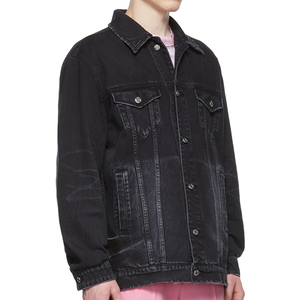 Nouvelle veste à capuche en jean noir patchwork 100 % coton avec col montant durable et logo personnalisé pour homme – Collection 2025 - Product Image 1