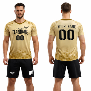 Custom Gold Soccer Jersey Set Men Football <b>Kit</b> Breathable Training Uniform Team Wear Personalized Name Number Sportswear - Product Image 1