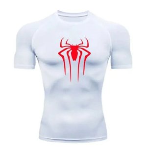 Camiseta Deportiva Blanca de Manga Corta para Hombre, con Logotipo de Araña, Corte Ajustado, de Secado Rápido, Tejido de Punto, Cuello Redondo - Product Image 5