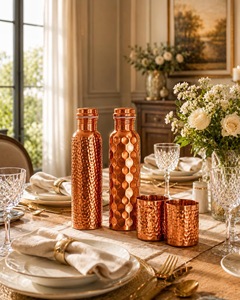ILAHI's Hammered Copper Eco-Friendly 500ml Customizable <b>Water</b> <b>Bottle</b> Lid Classic Design Home Office Travel Outdoor Uttar Pradesh - Product Image 4